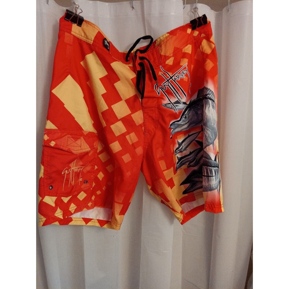 Guy Harvey Board Shorts Mens 32 AFTCO Bluewater Cargo Pocket Fish Surf Swim